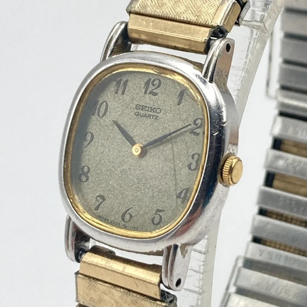 Vtg Seiko Womens Watch Gold Silver Tone 2P20-5620 Stretch Band New Battery 6.5